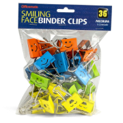 Officemate Smiling Face Binder Clips, Medium, Ass't Colors 36 Pcs