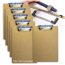 Officemate Wood Clipboard, Letter Size, Low Profile Clip with Pen Holder, 6 Pack