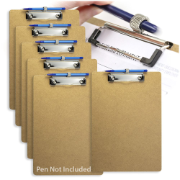 Officemate Wood Clipboard, Letter Size, Low Profile Clip with Pen Holder, 6 Pack