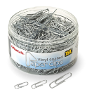 750 Paper Clips, Vinyl Coated, Assorted Sizes, Reusable Storage Tub