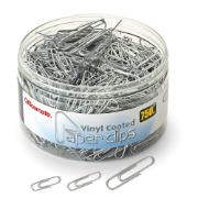Officemate 750 Paper Clips, Vinyl Coated, Assorted Sizes, Reusable Storage Tub