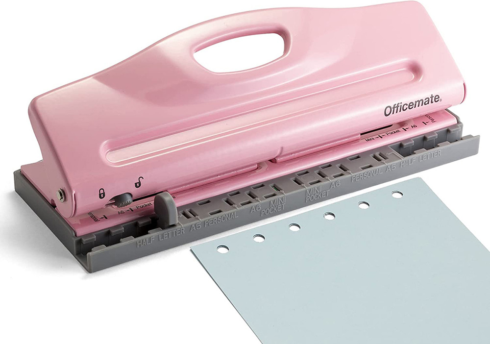 Metal 6 Hole Punch Pink Craft Punch Paper Cutter Adjustable DIY A4 A5 A6  Loose-Leaf Paper Punch Scrapbooking Office Stationery