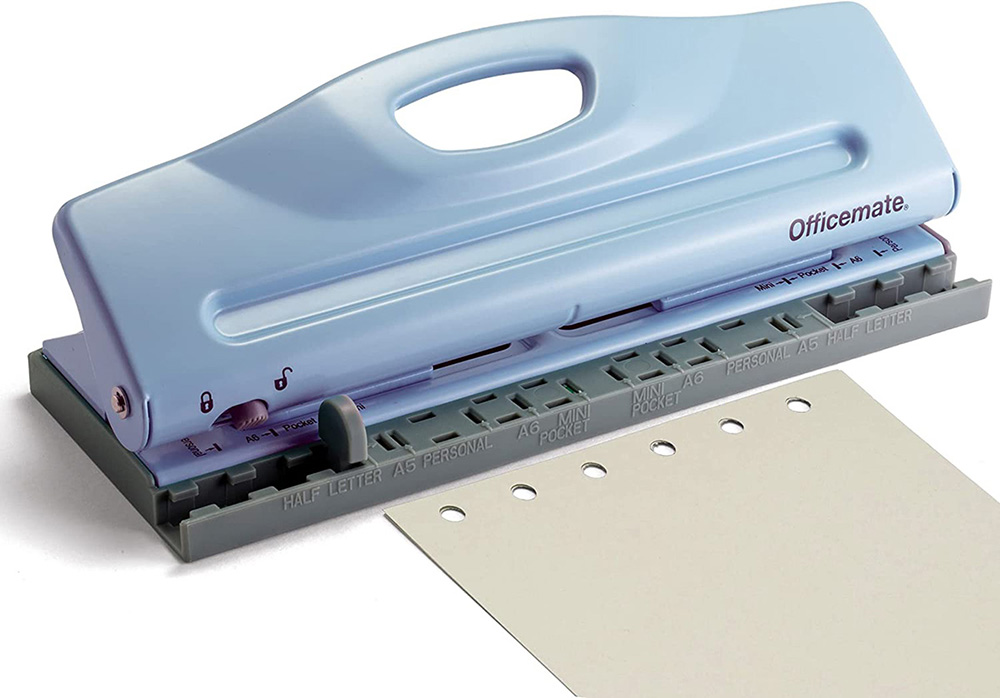 Adjustable 6-Hole Punch for Planners and Binders, Blue